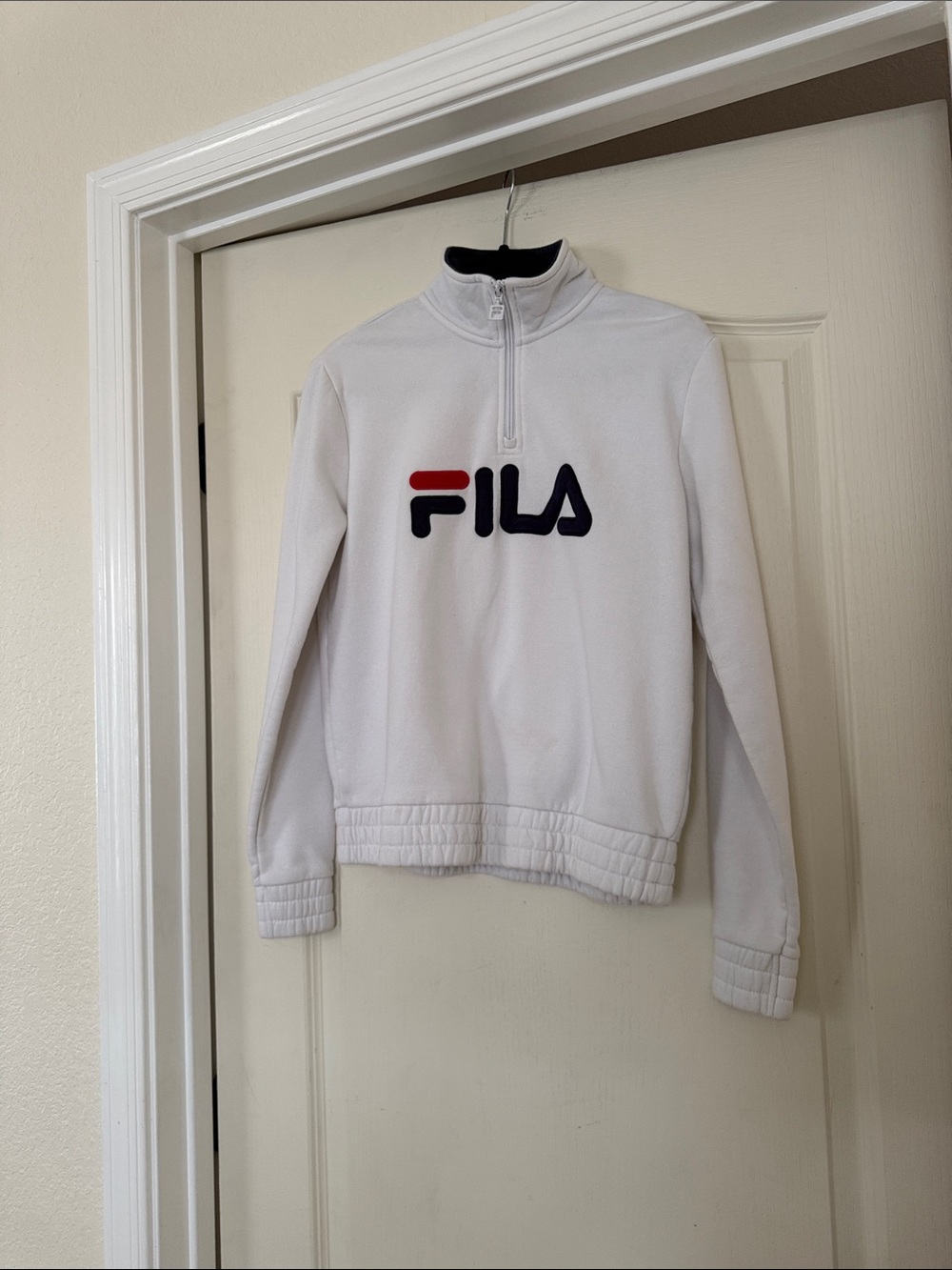 FILA White Half-Zip Cowl Sweatshirt with Red & Navy Logo